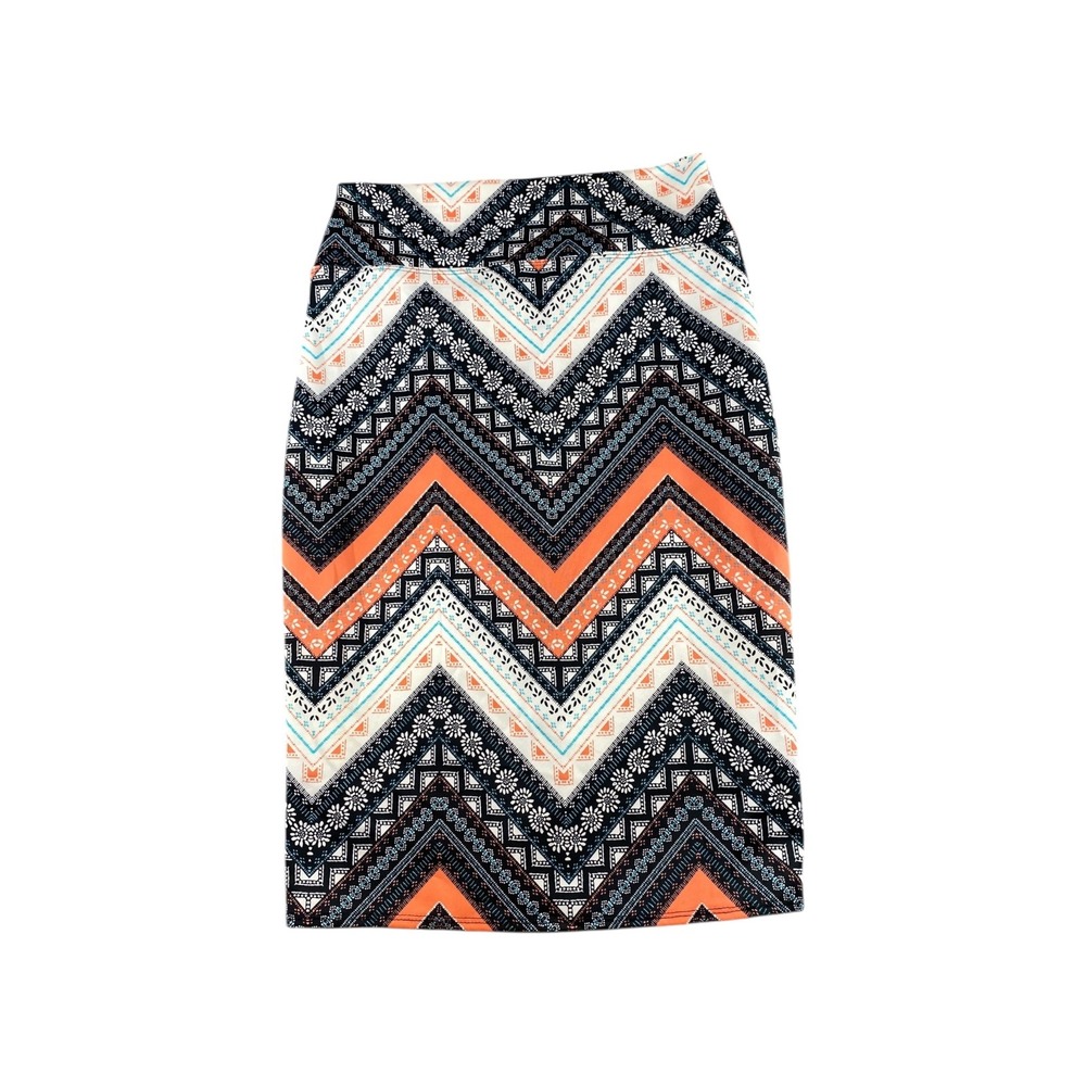 Derek Heart Orange Black‎ Chevron Geometric Floral Pencil Midi Skirt Large